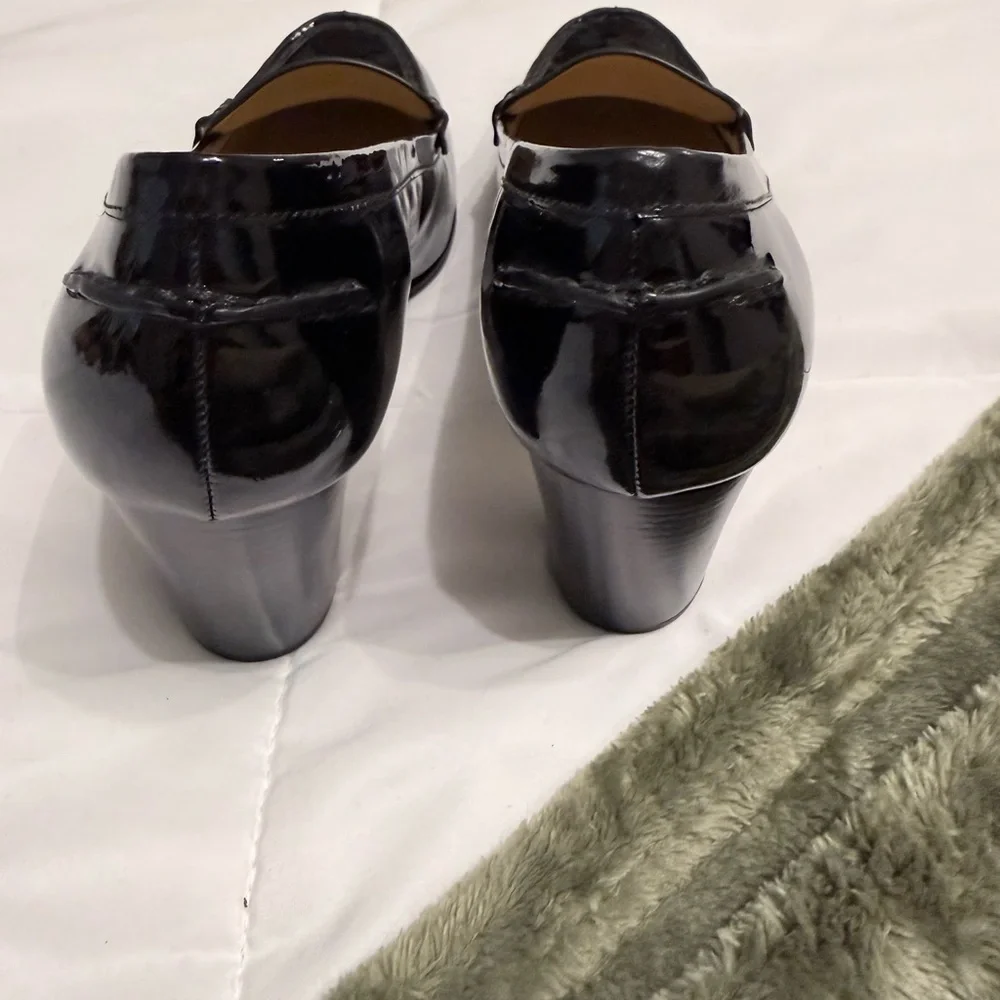 Michael Kors Black Patent Leather Block Heel Loafers - Picture 5 of 7